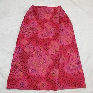 Vintage Worthington‎ Red Pink Paisley Bohemian Fairy Y2K Silk Wrap Skirt 8